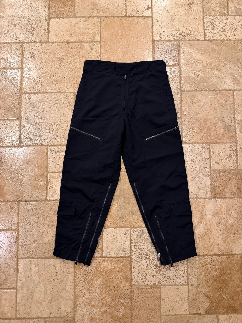 Bottega Veneta Tricot Multi Zip Cuff Cargo Black Nylon Pants